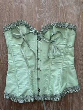Green Satin Ruffled Corset Top